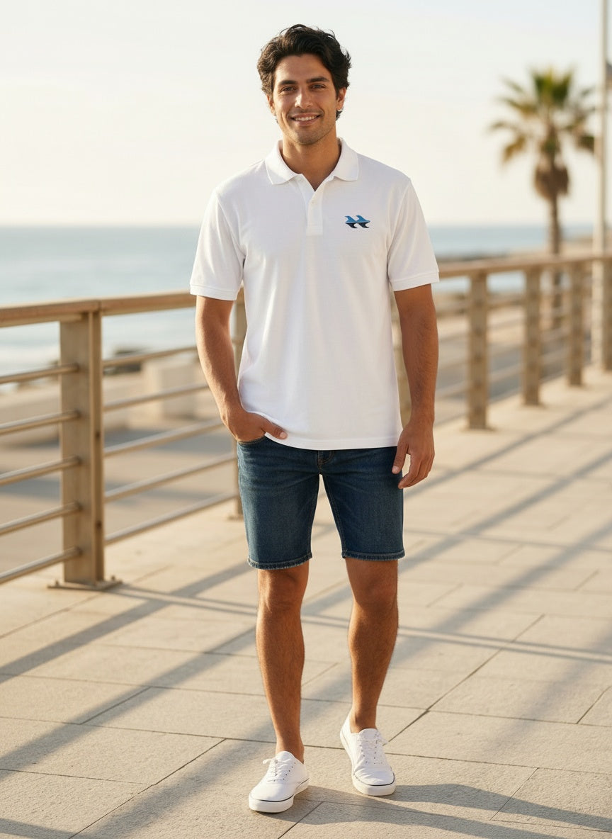 Bōdie Logo embroidered polo shirt. White.