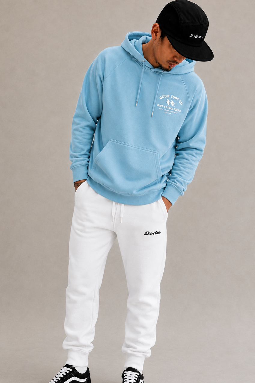 Bōdie Embroidered Unisex fleece sweatpants White