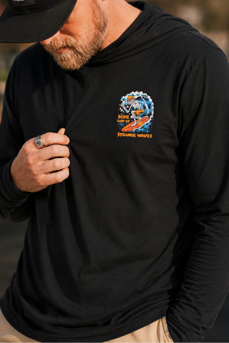 Strange Waves Hooded Long Sleeve Tee