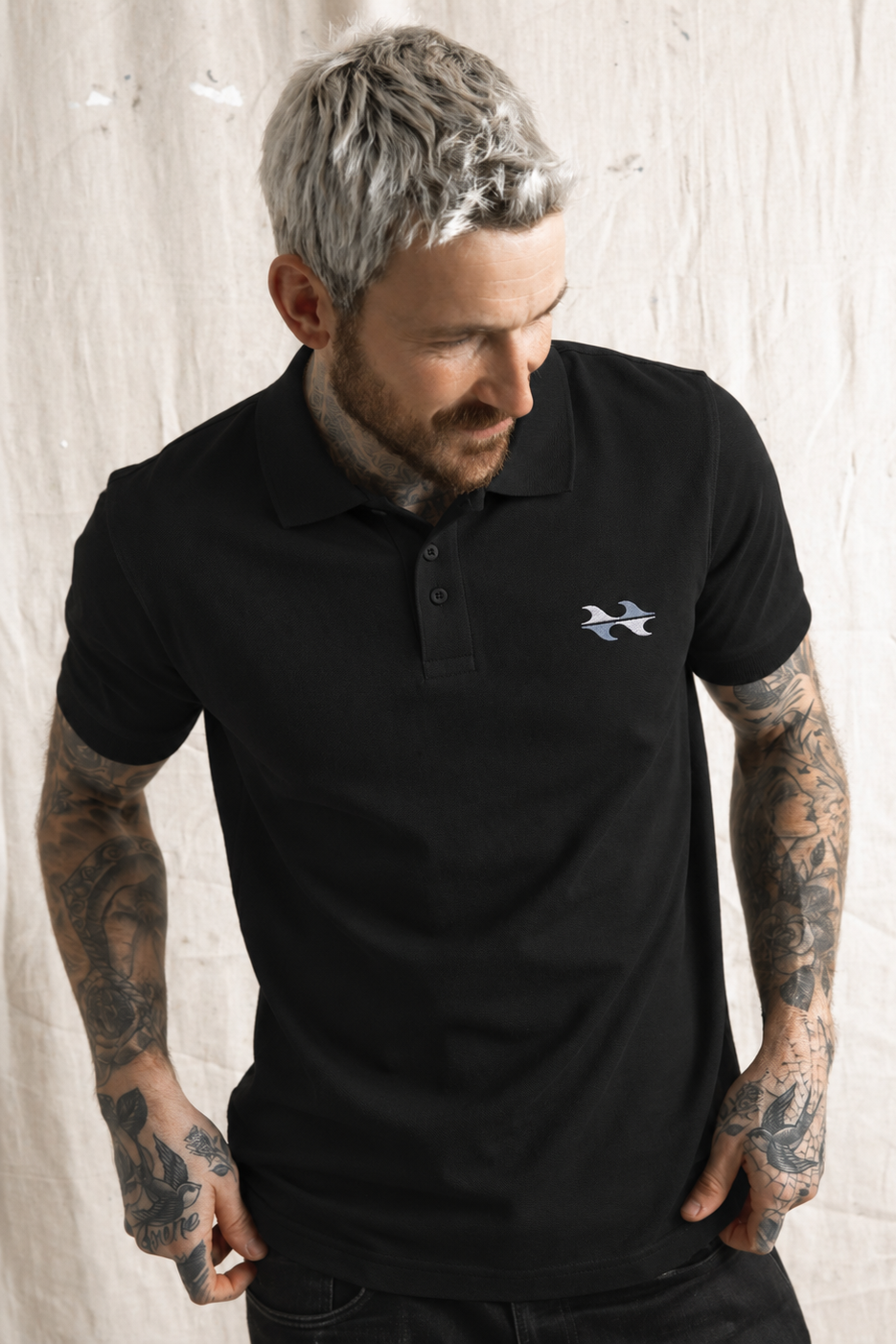 Bōdie Logo Embroidered Polo Shirt. Black.
