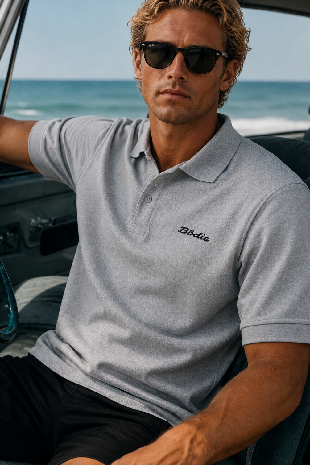 Bōdie Embroidered polo shirt. Ash Grey