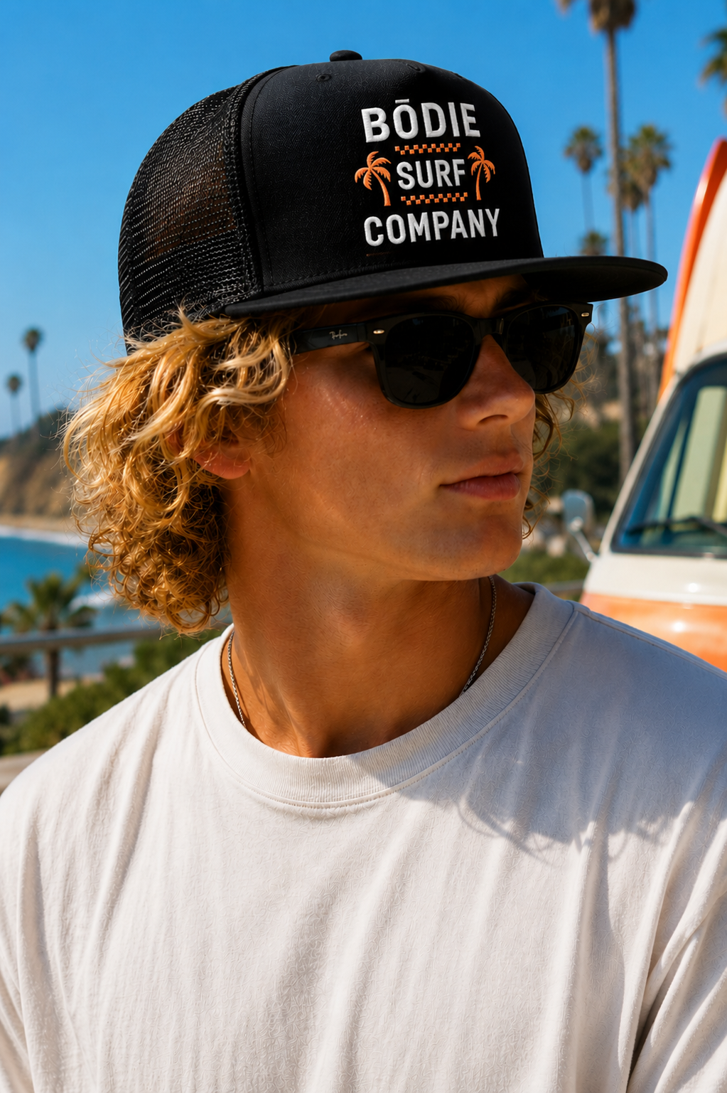 Double Palm Embroidered Trucker Hat