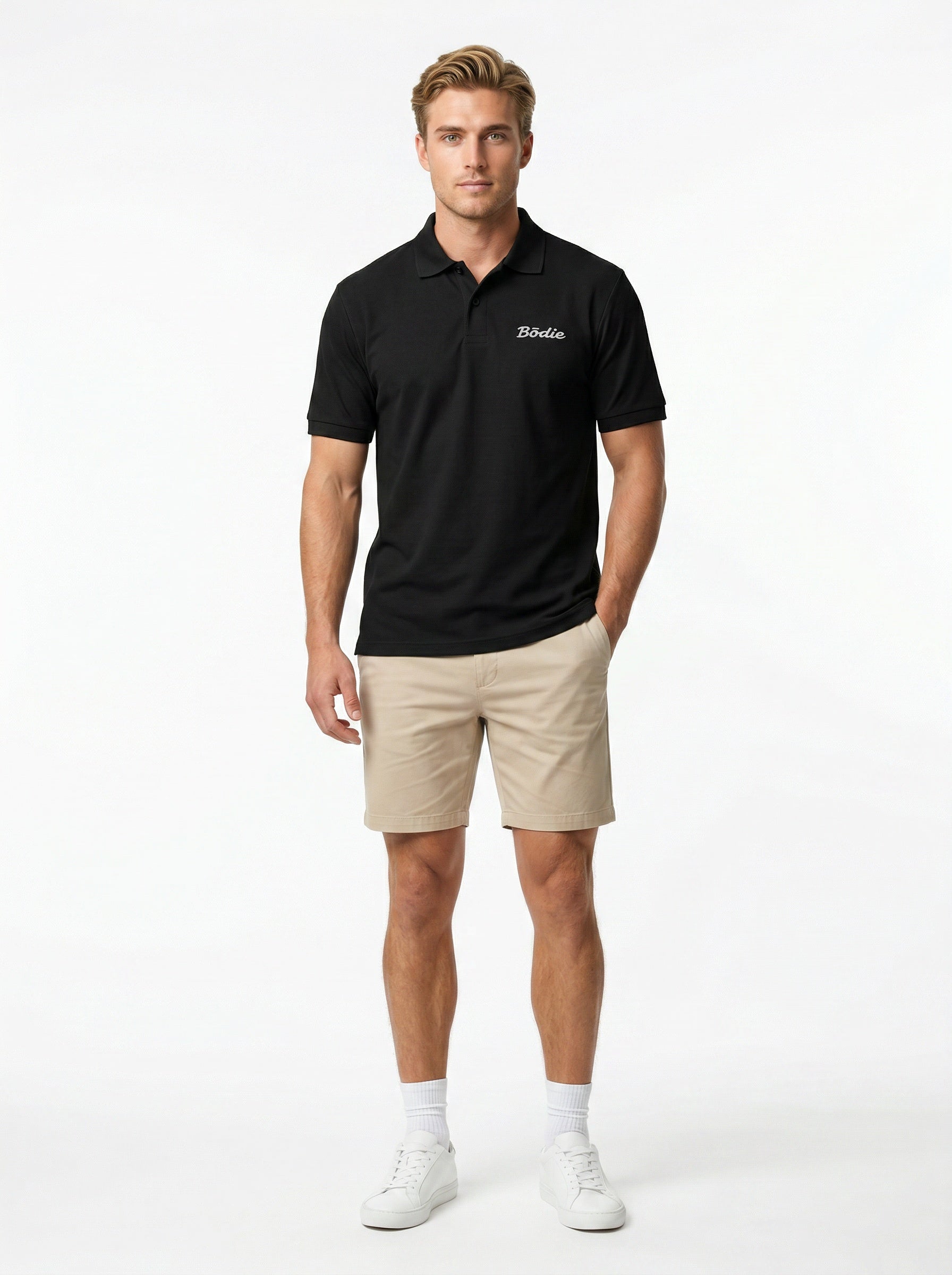 Bōdie Embroidered polo shirt. Black.