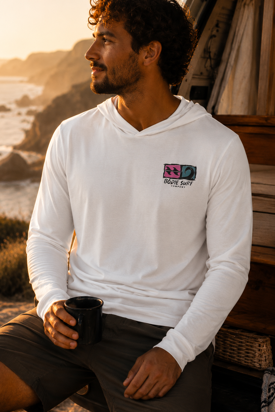 Bōdie Logo &amp; Wave Hooded Long Sleeve Tee