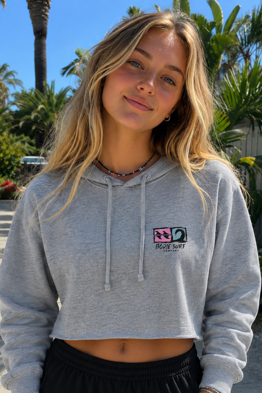 Logo and Wave Cropped Hoodie