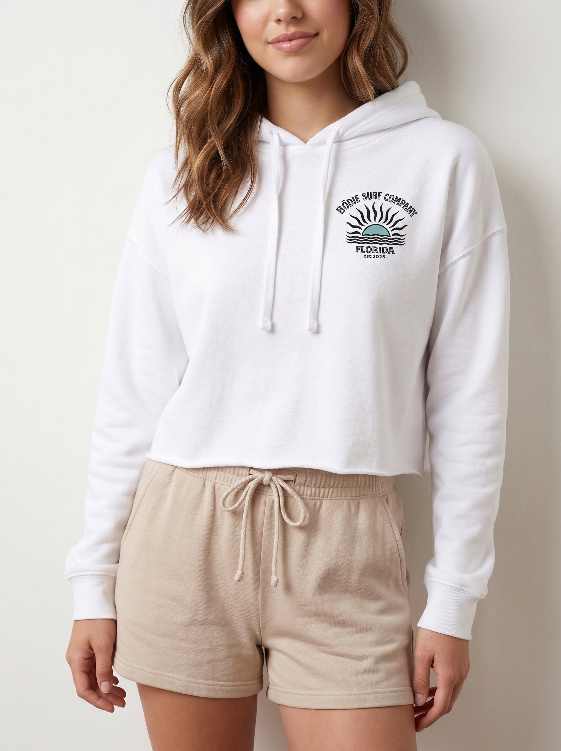 Teal Sun Cropped Hoodie