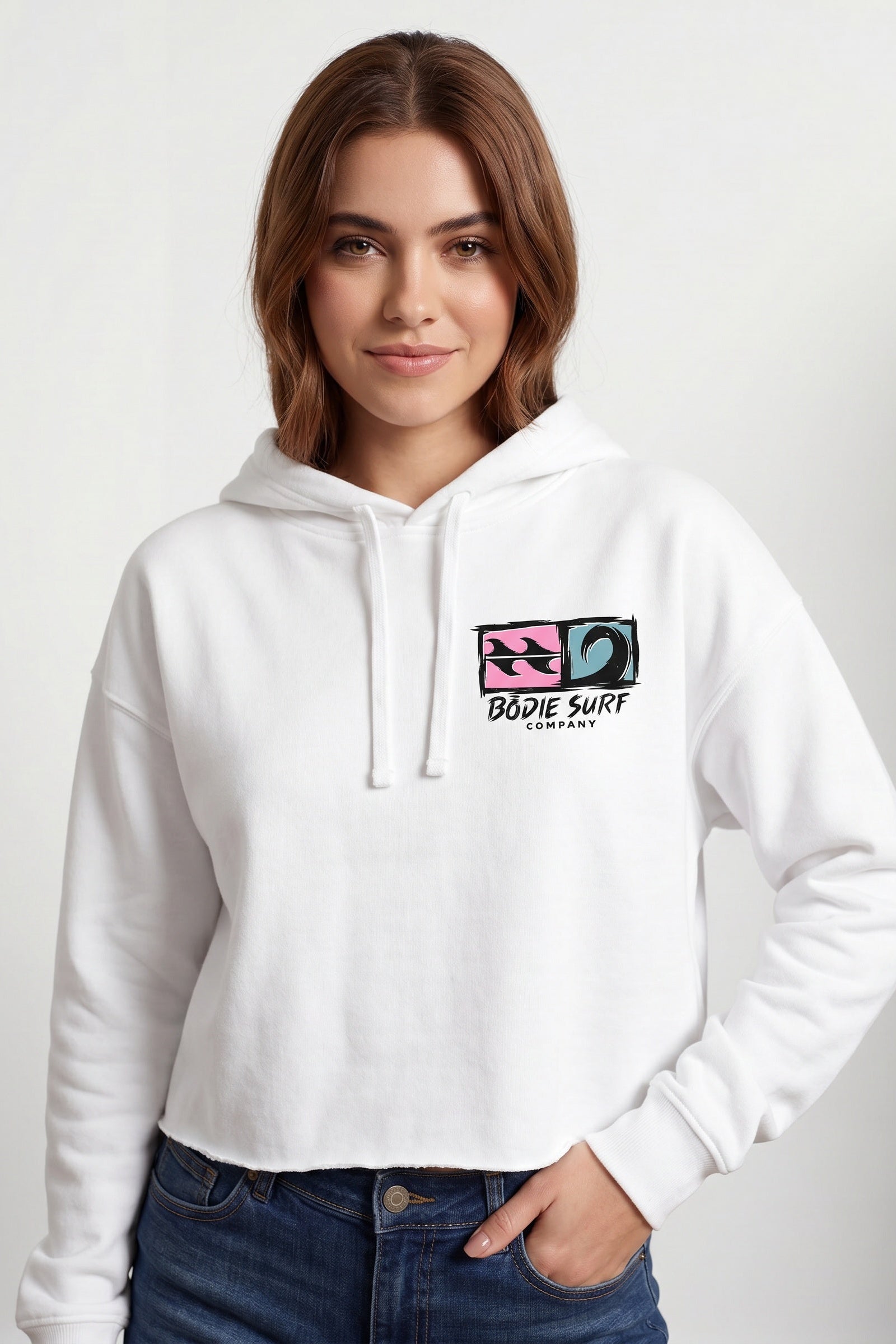 Logo & Wave Cropped Hoodie