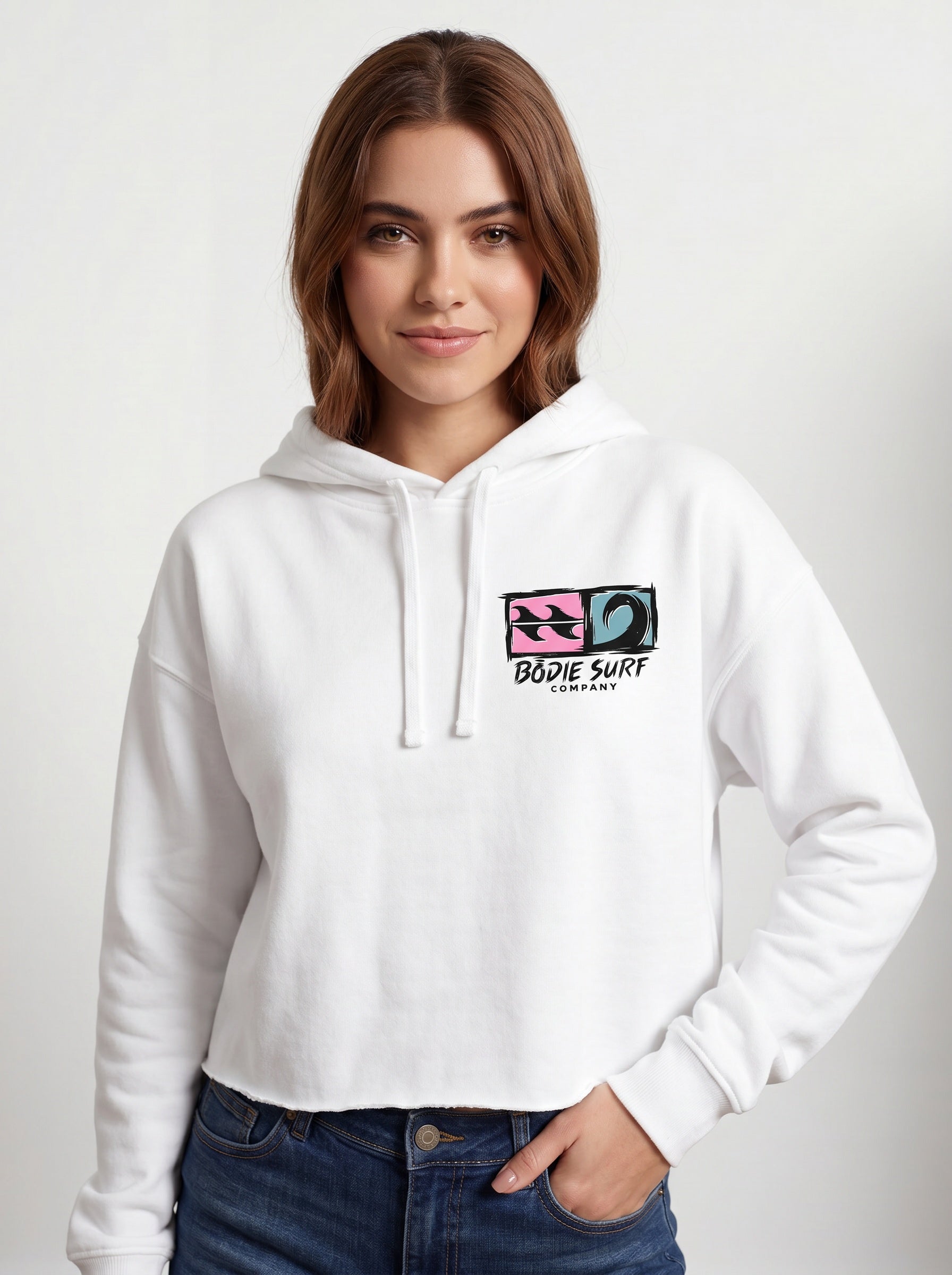 Logo & Wave Cropped Hoodie