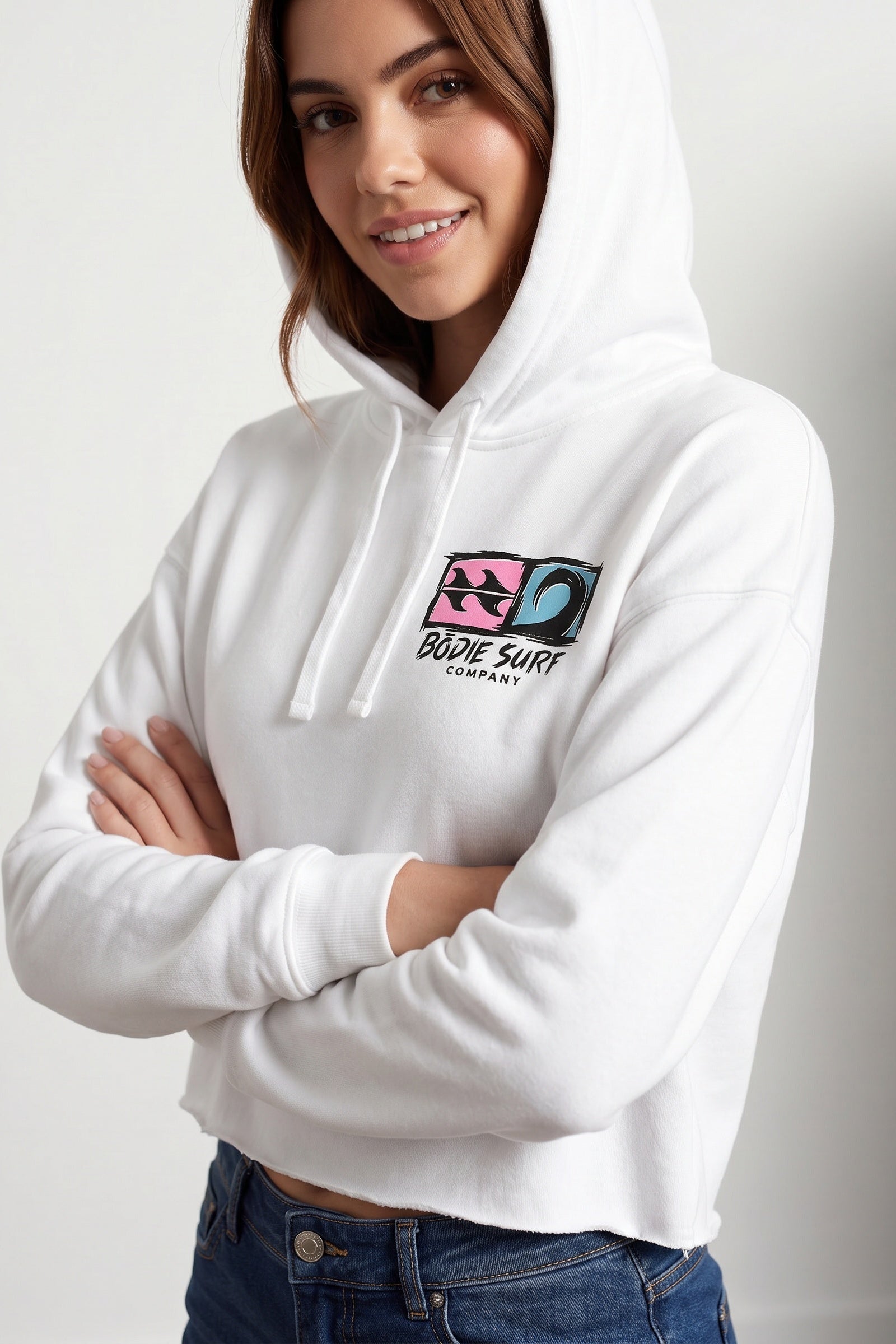 Logo & Wave Cropped Hoodie