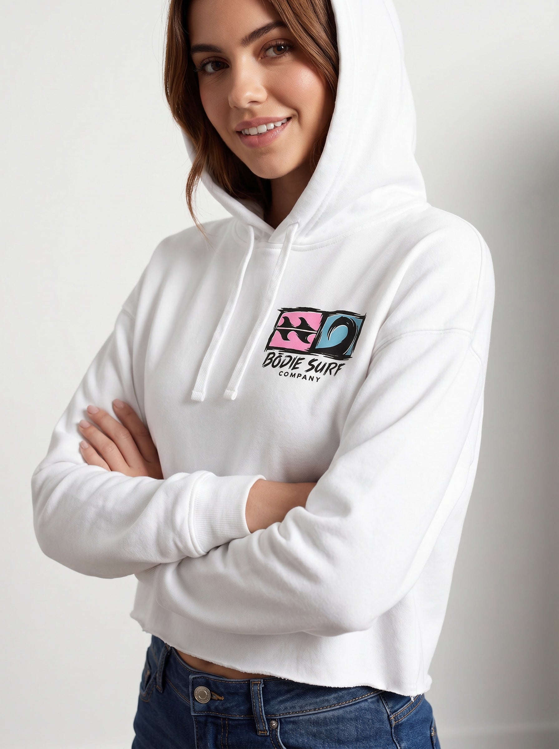 Logo & Wave Cropped Hoodie