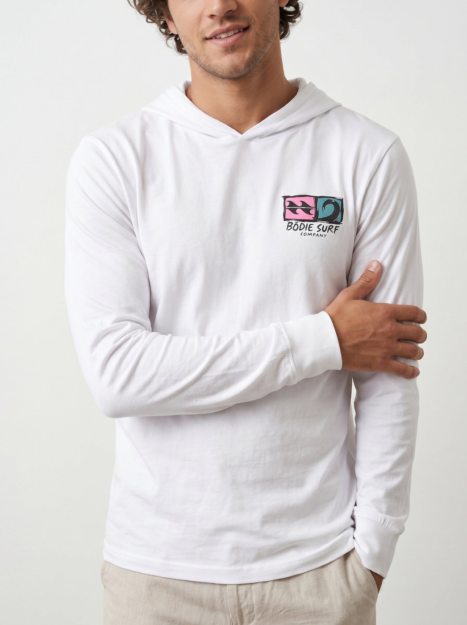 Logo & Wave Hooded Long Sleeve Tee