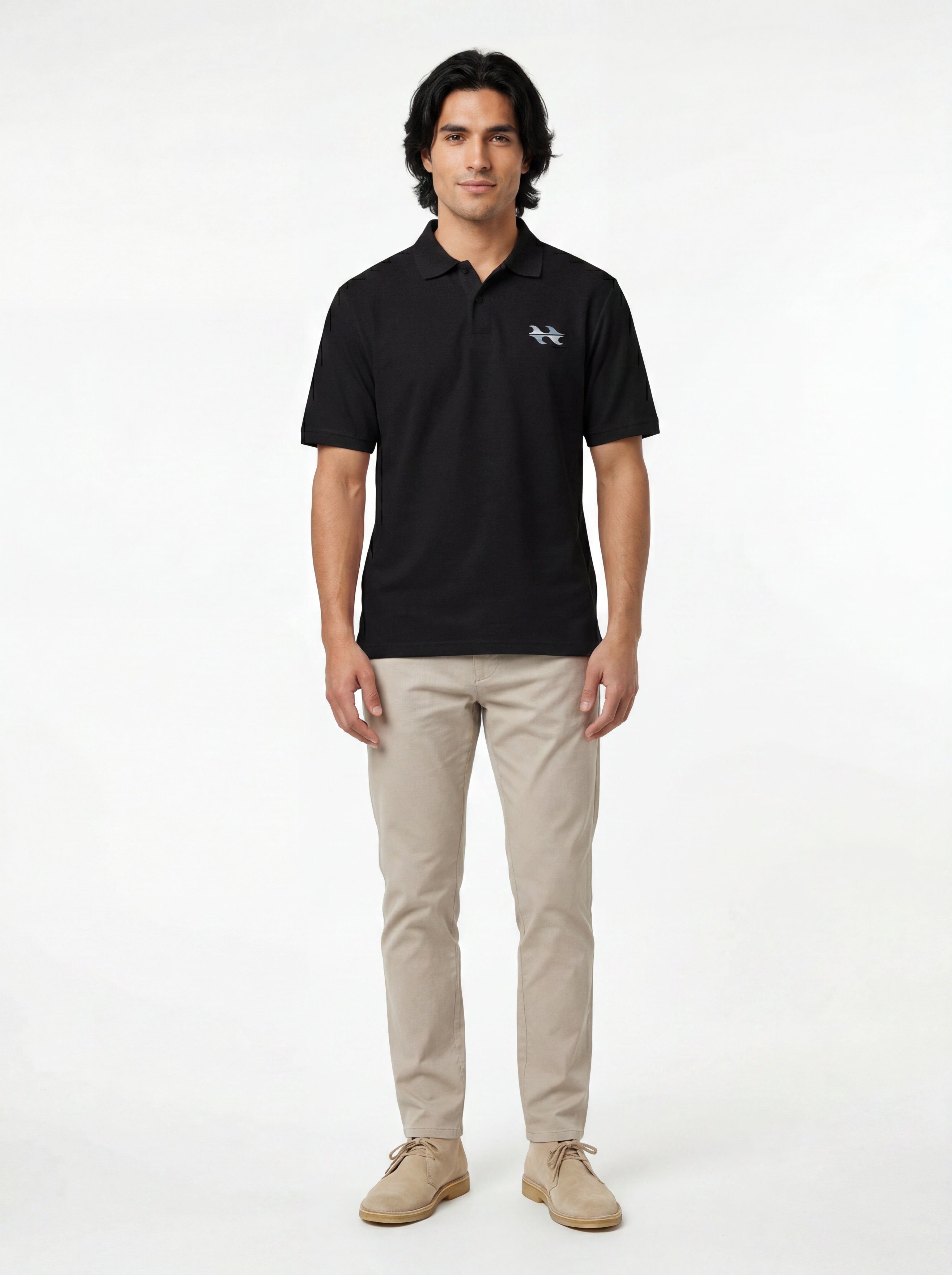 Bōdie Embroidered polo shirt. Black.
