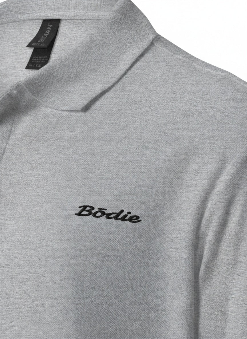 Bōdie Embroidered polo shirt. Ash Grey