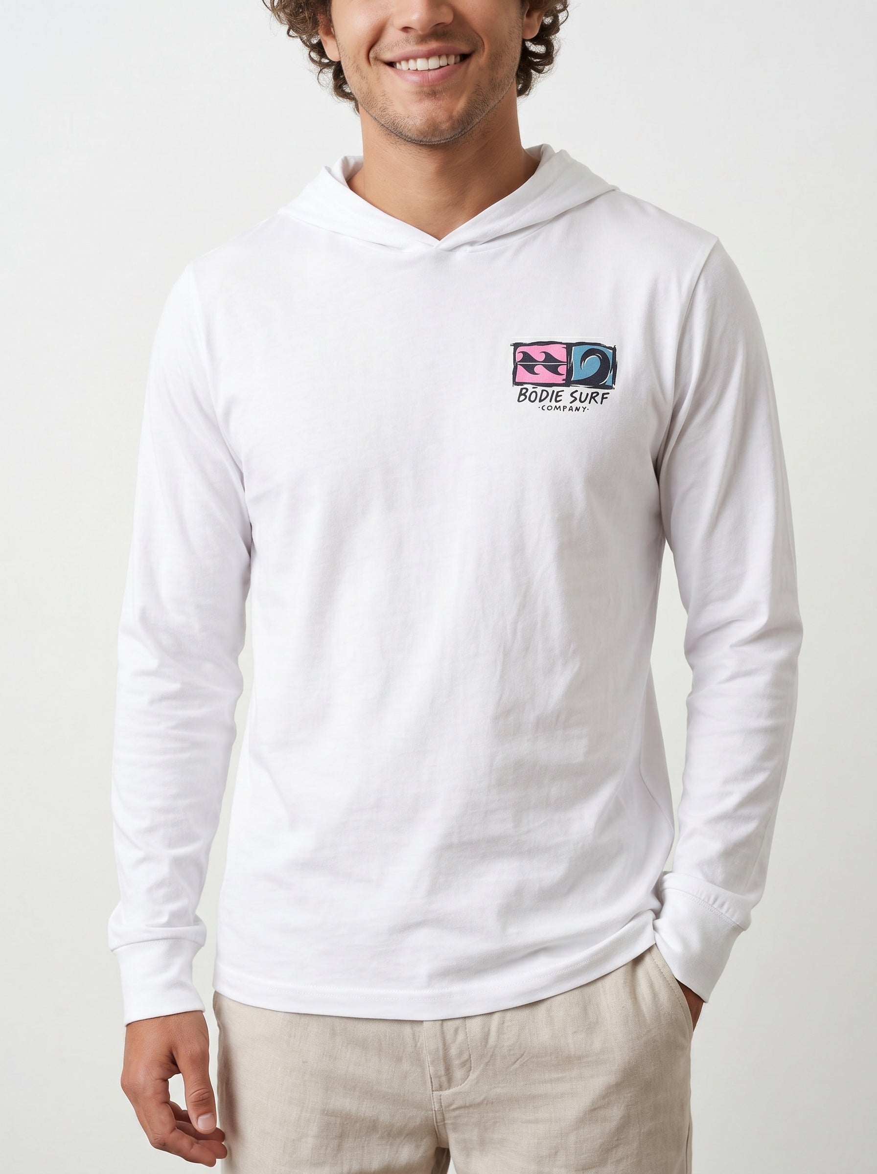 Logo & Wave Hooded Long Sleeve Tee