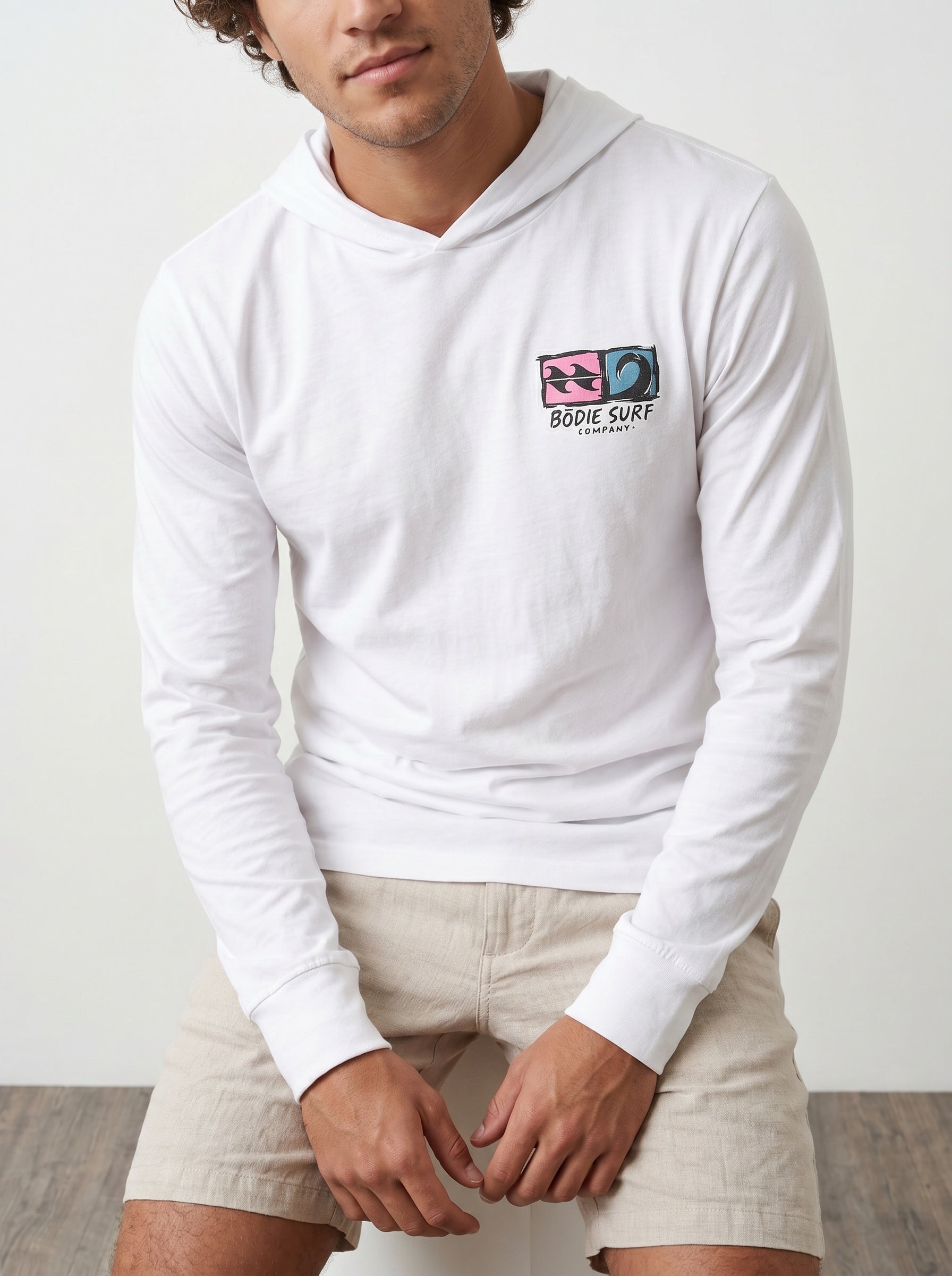 Logo & Wave Hooded Long Sleeve Tee
