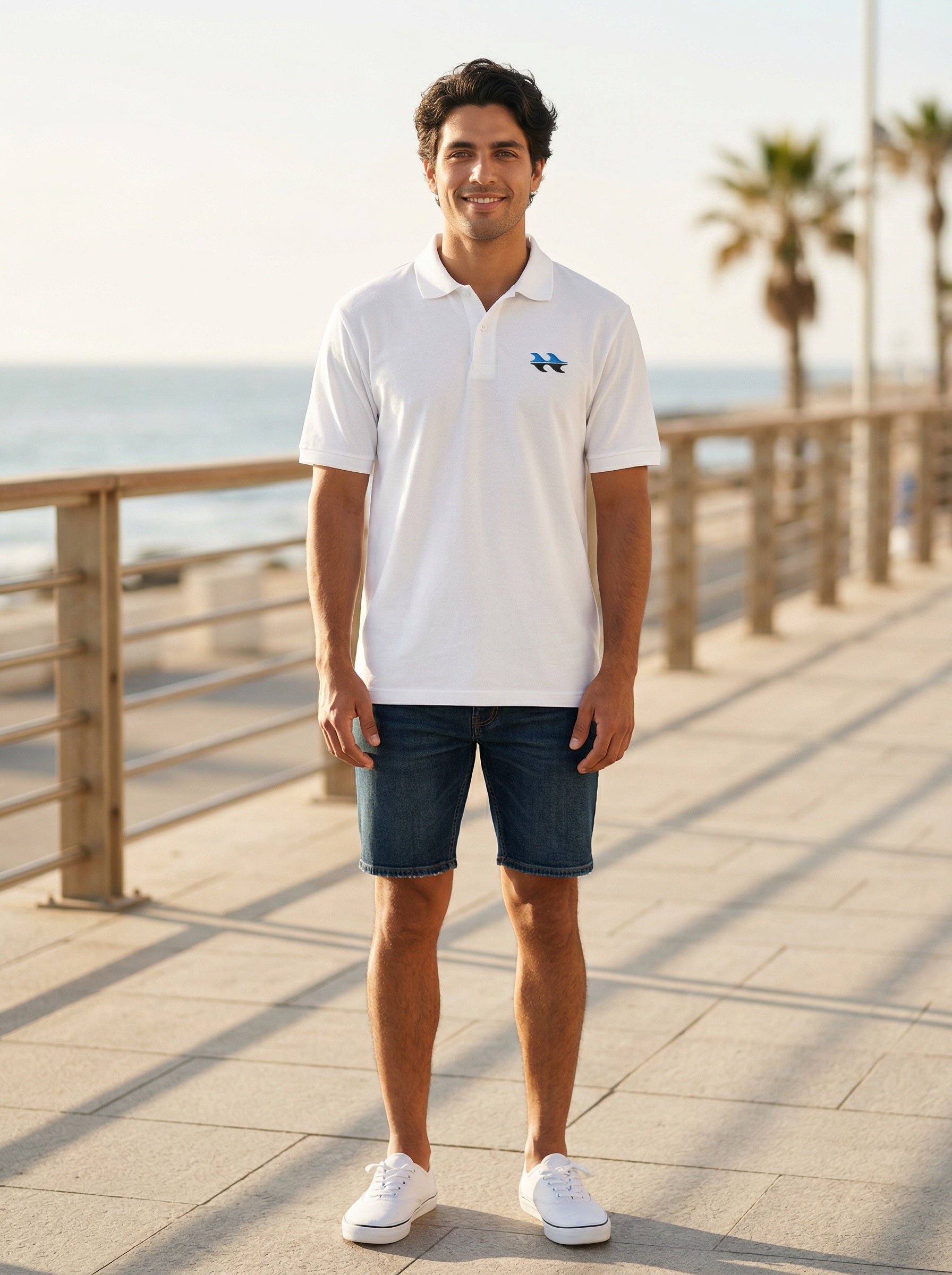 Bōdie Logo embroidered polo shirt. White.