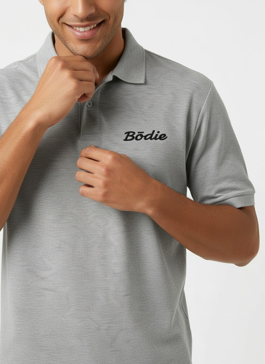 Bōdie Embroidered polo shirt. Ash Grey
