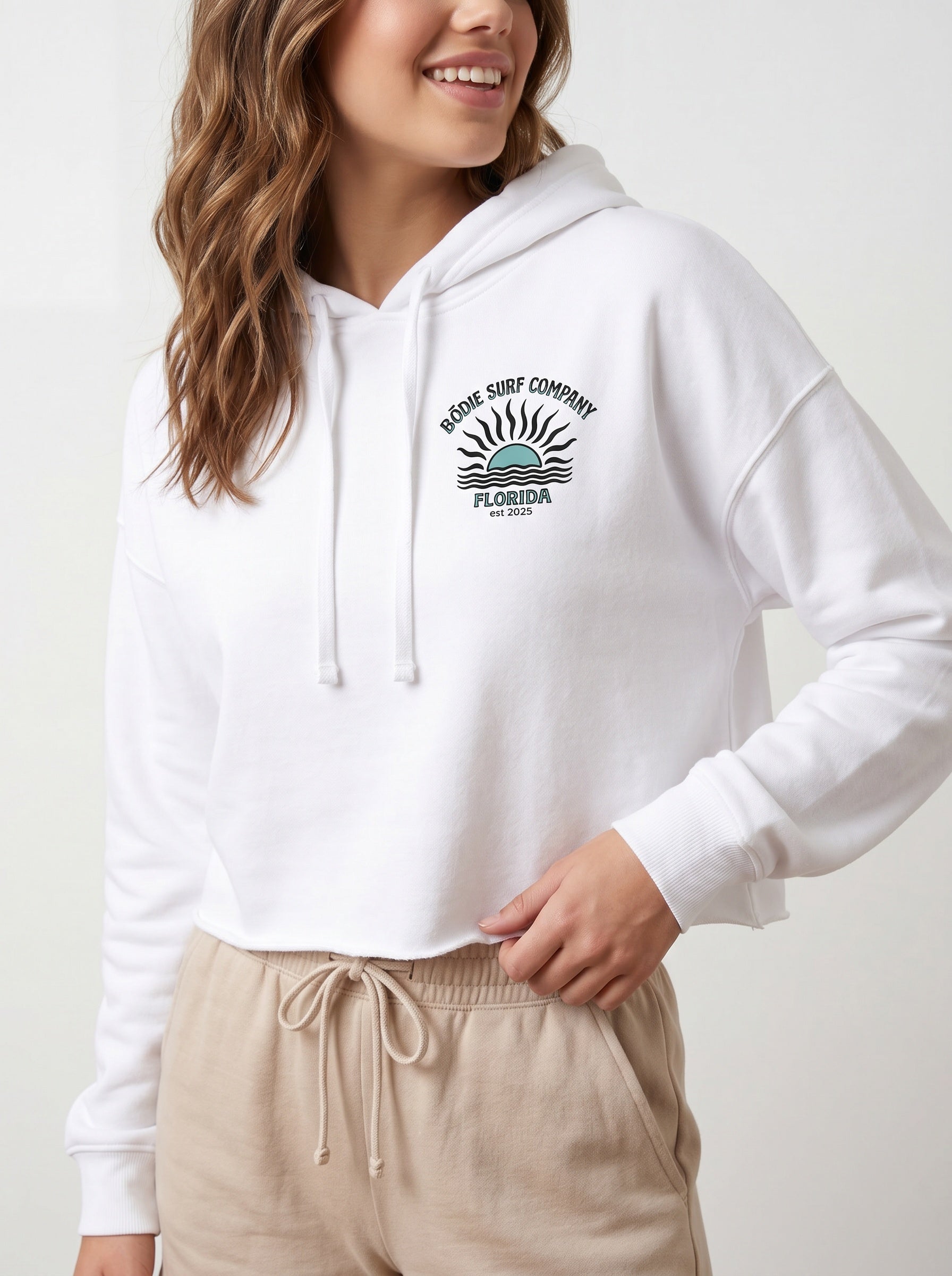 Teal Sun Cropped Hoodie