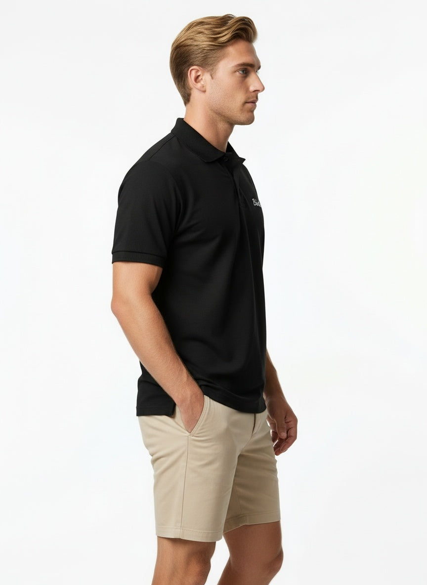 Bōdie Embroidered polo shirt. Black.