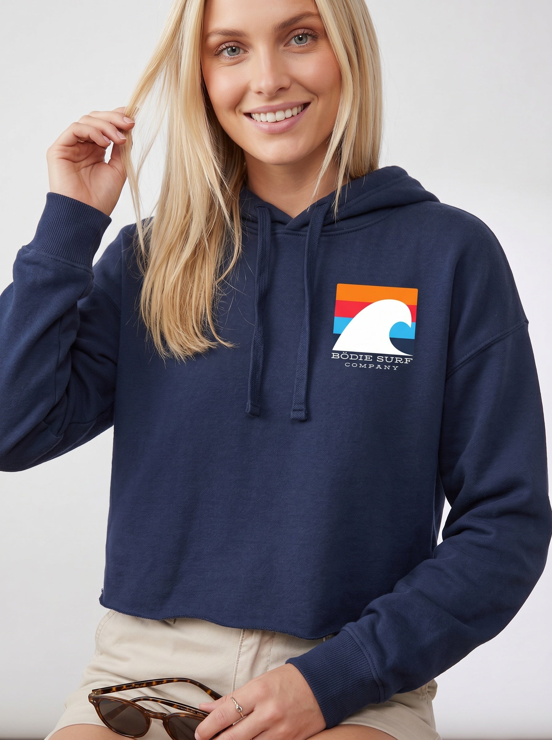 White Wave womens cropped hoodie