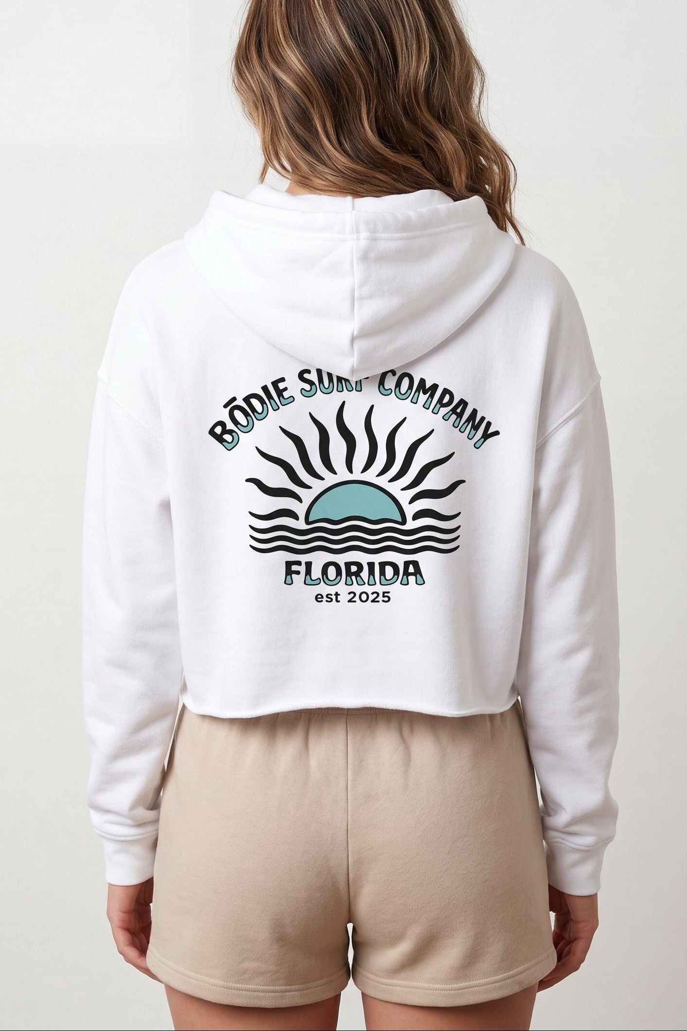 Teal Sun Cropped Hoodie