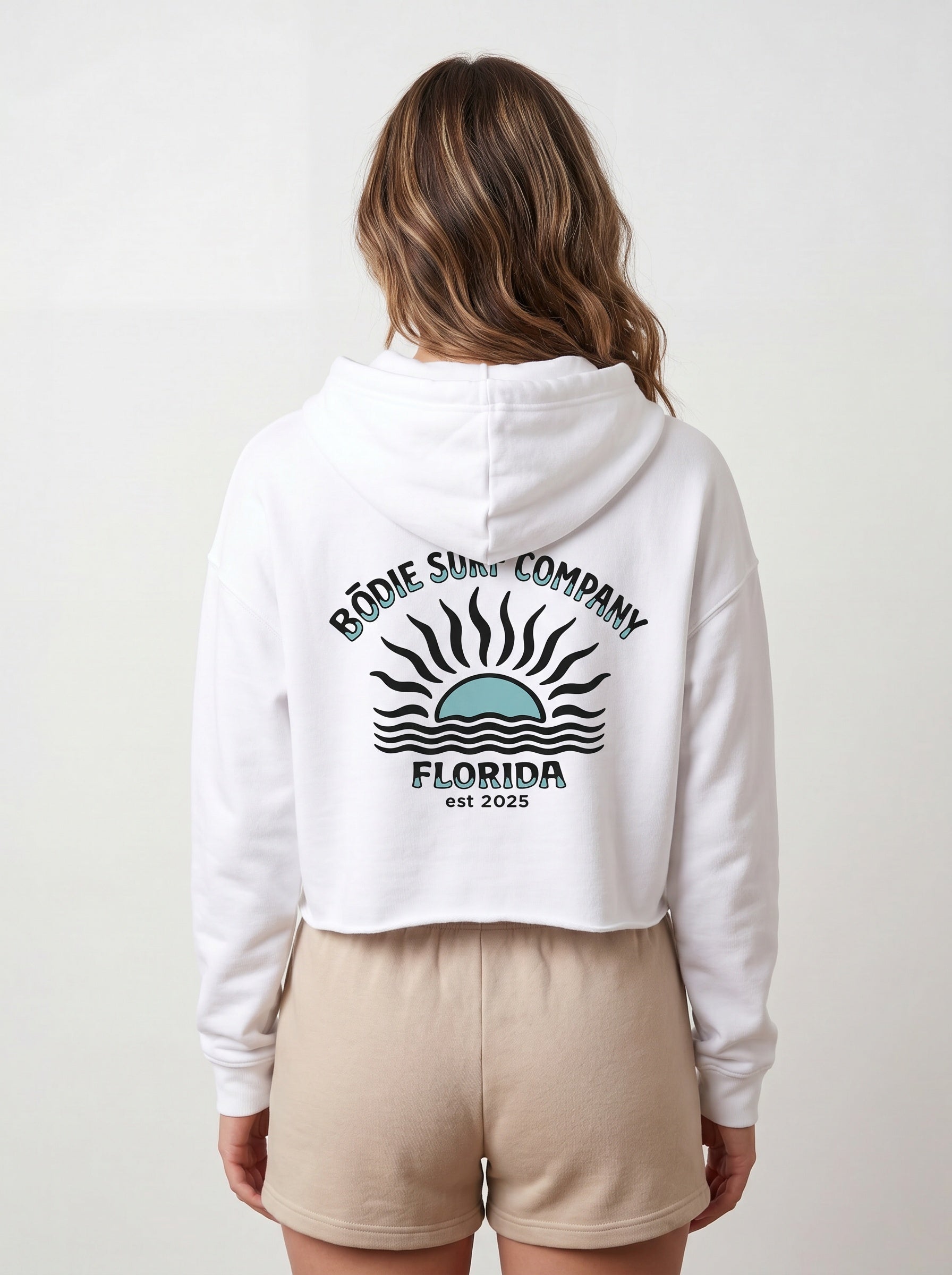 Teal Sun Cropped Hoodie