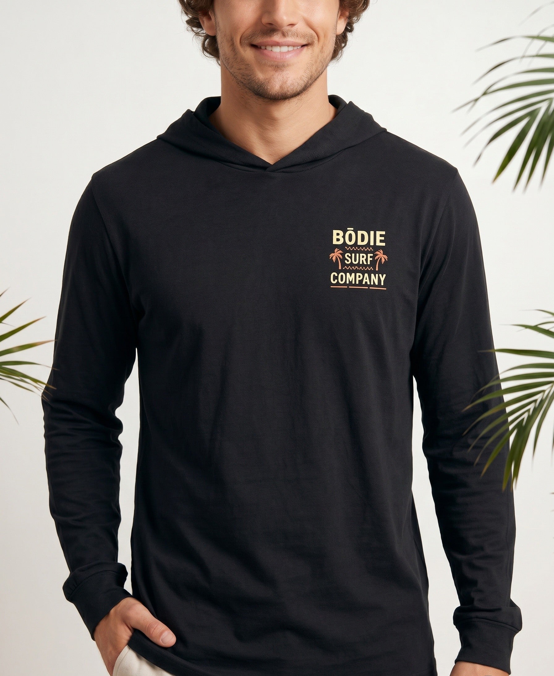Double Palm Graphic Long-Sleeve Hooded Tee