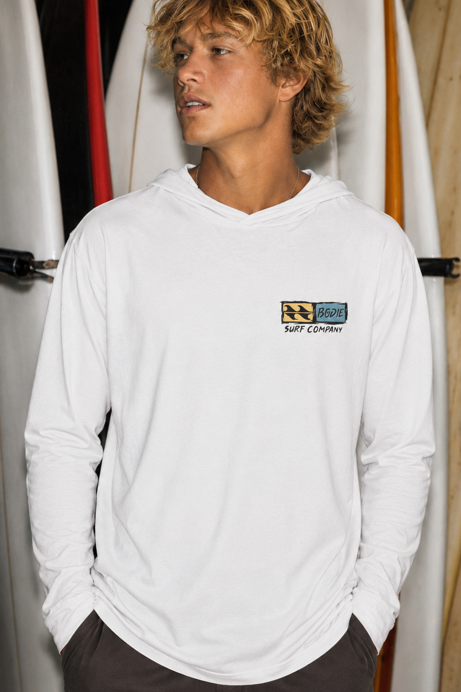 Bōdie Distressed Logo Hooded Long Sleeve Tee