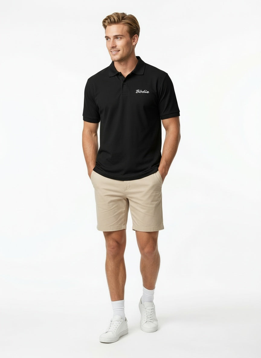 Bōdie Embroidered polo shirt. Black.