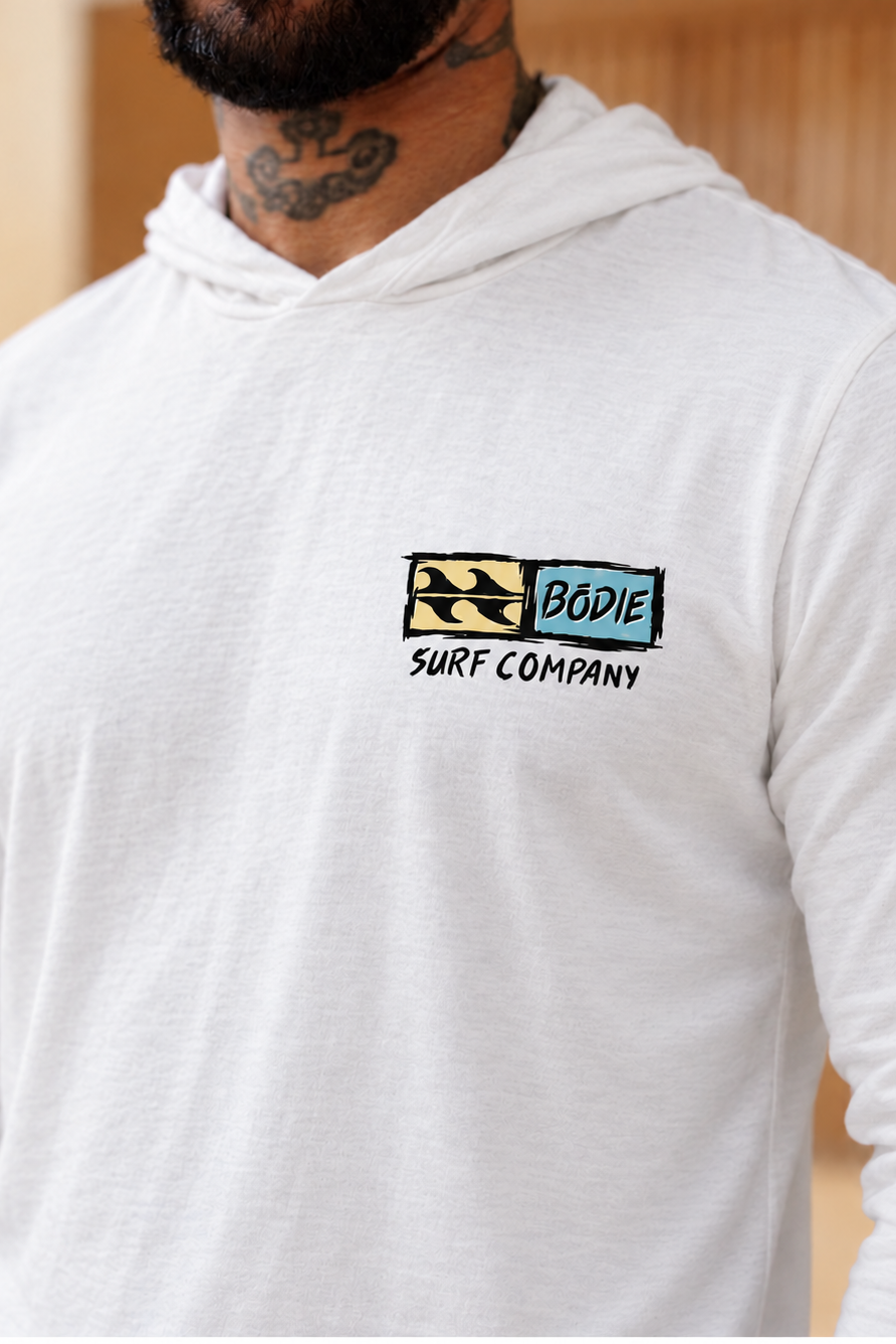 Bōdie Distressed Logo Hooded Long Sleeve Tee