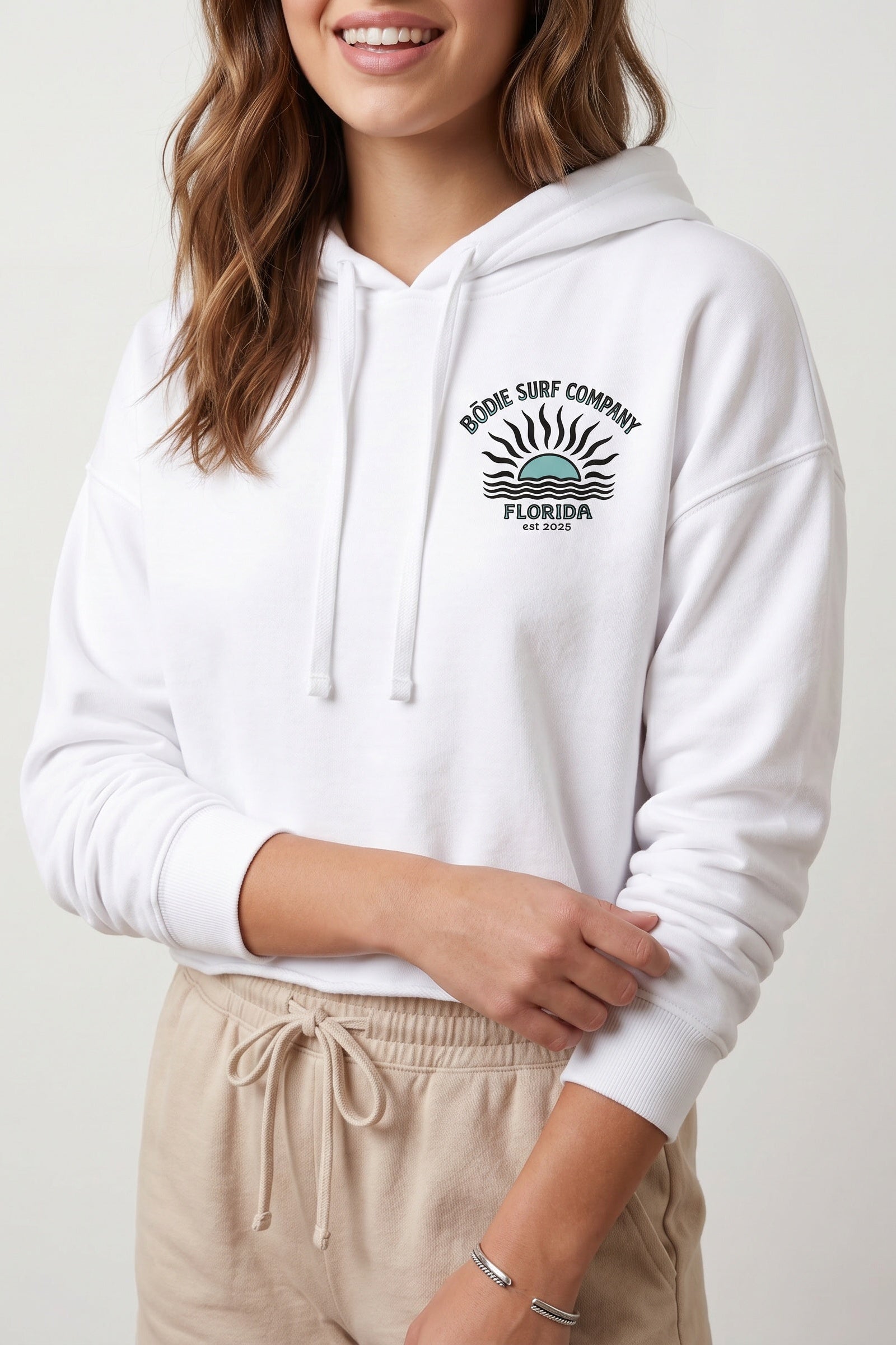 Teal Sun Cropped Hoodie