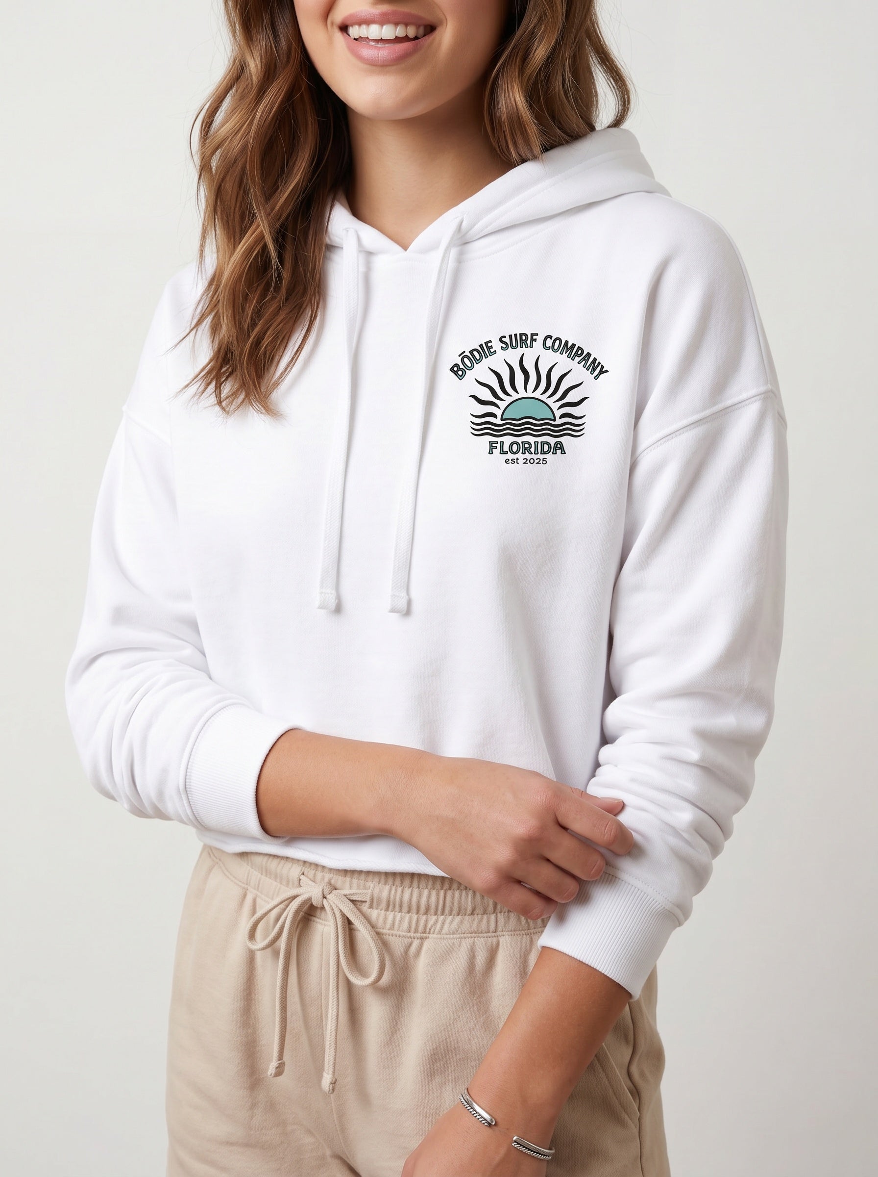Teal Sun Cropped Hoodie