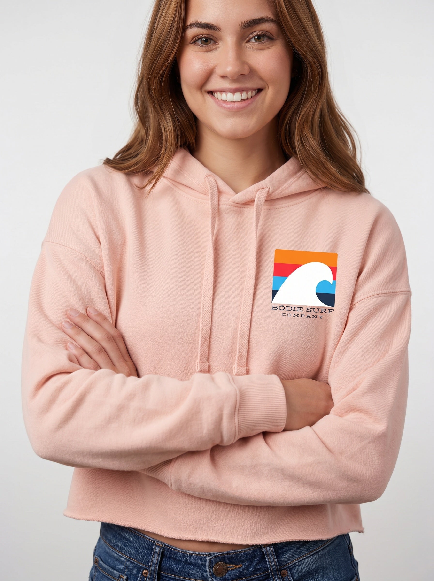 White Wave womens cropped hoodie
