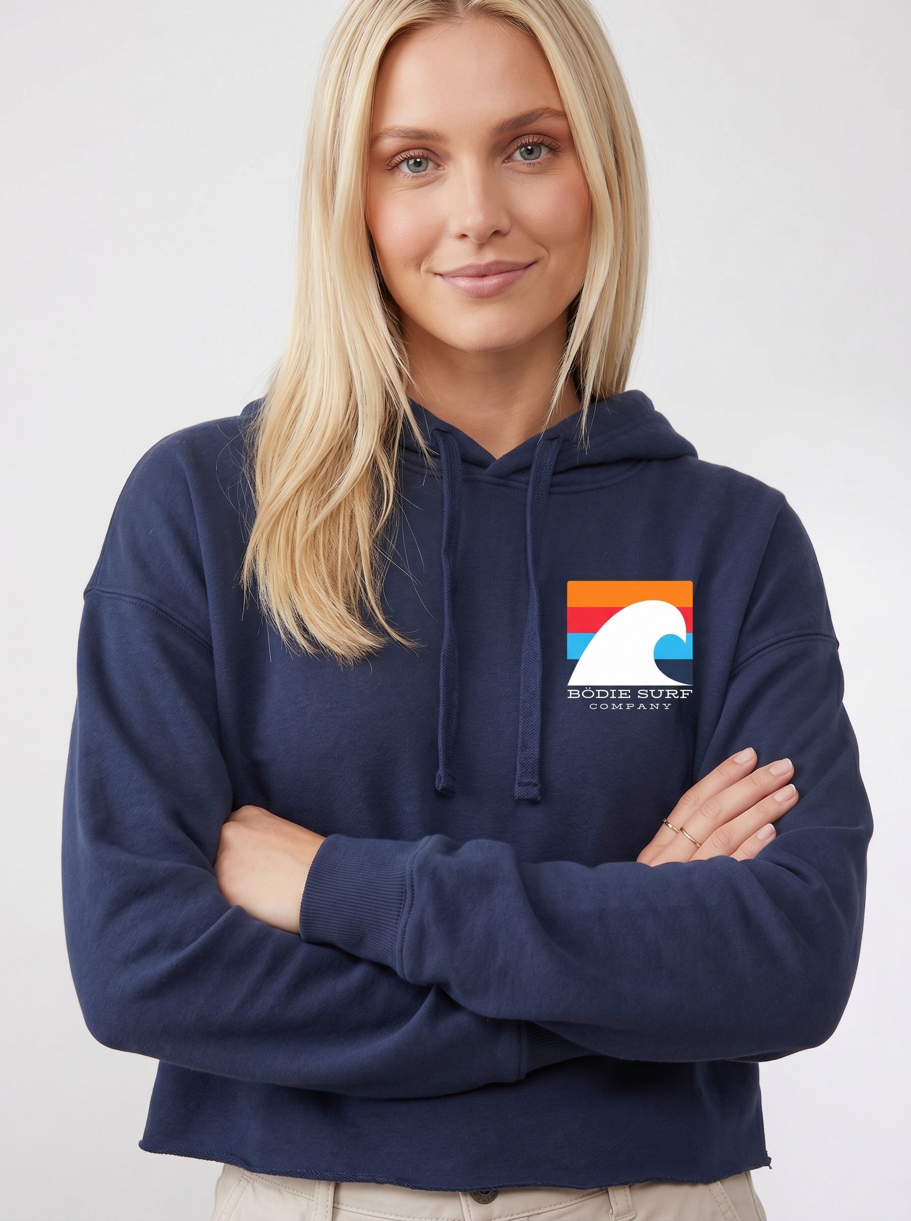 White Wave womens cropped hoodie
