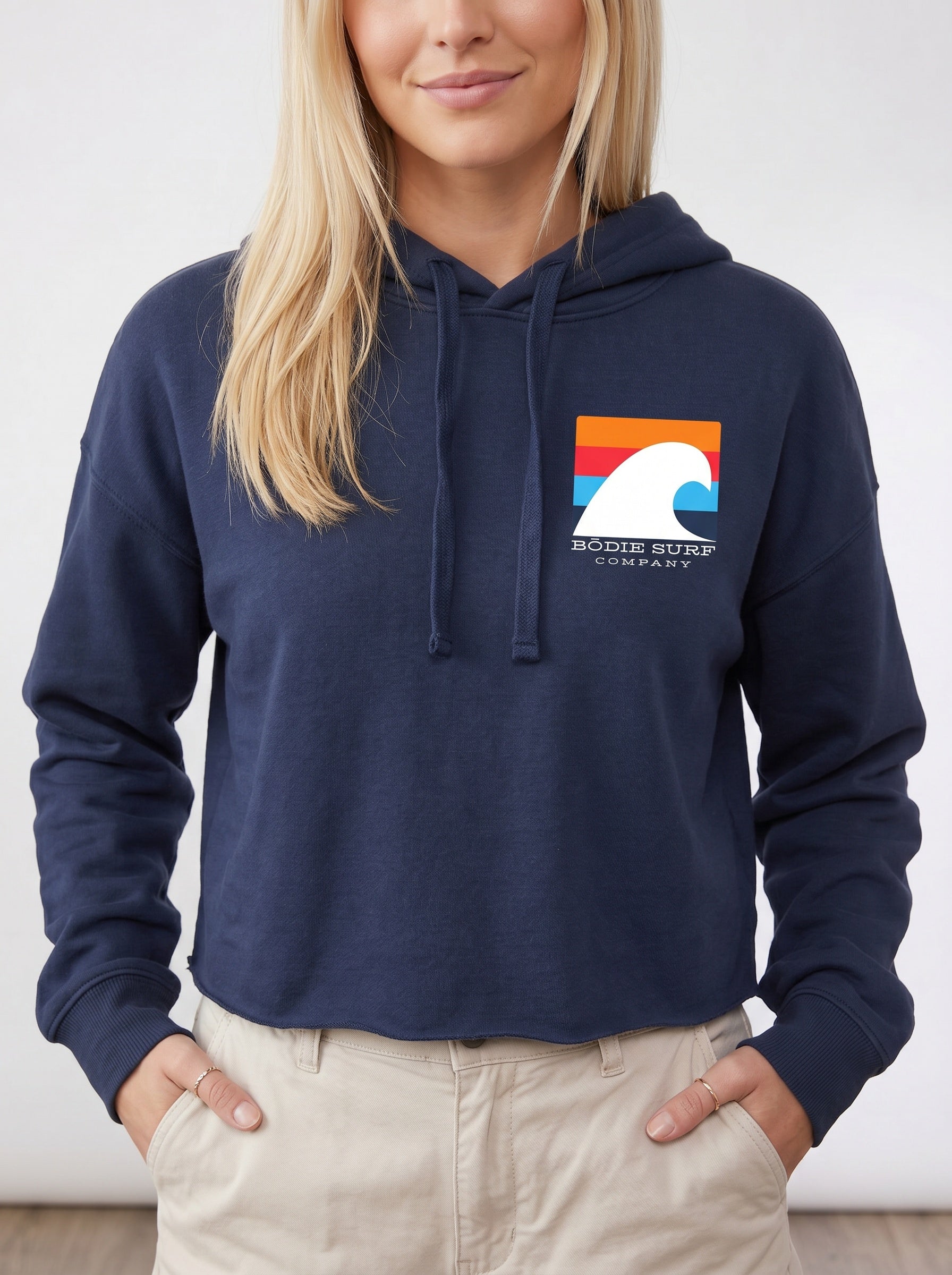 White Wave womens cropped hoodie