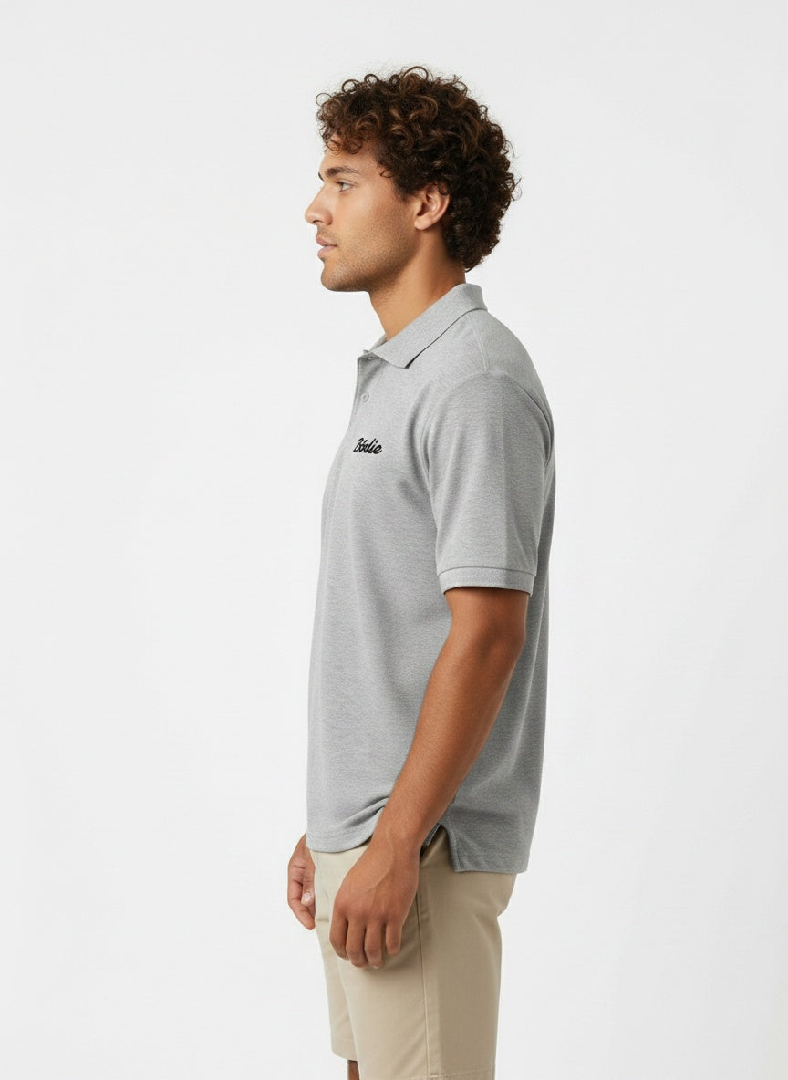 Bōdie Embroidered polo shirt. Ash Grey