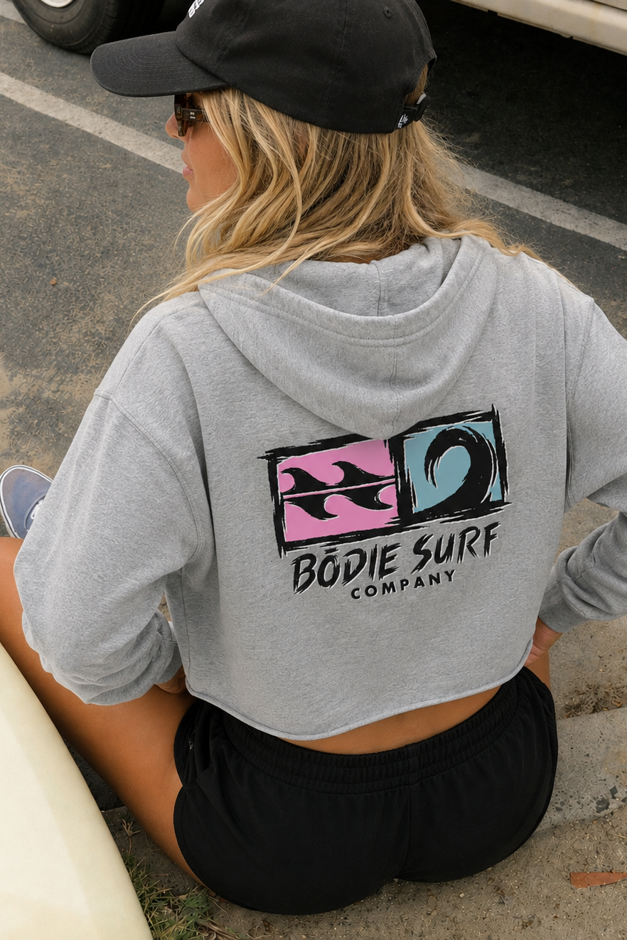 Logo and Wave Cropped Hoodie