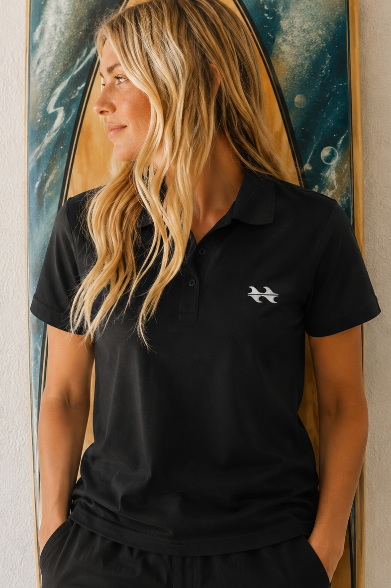 Bōdie Logo Embroidered Polo Shirt. Black.