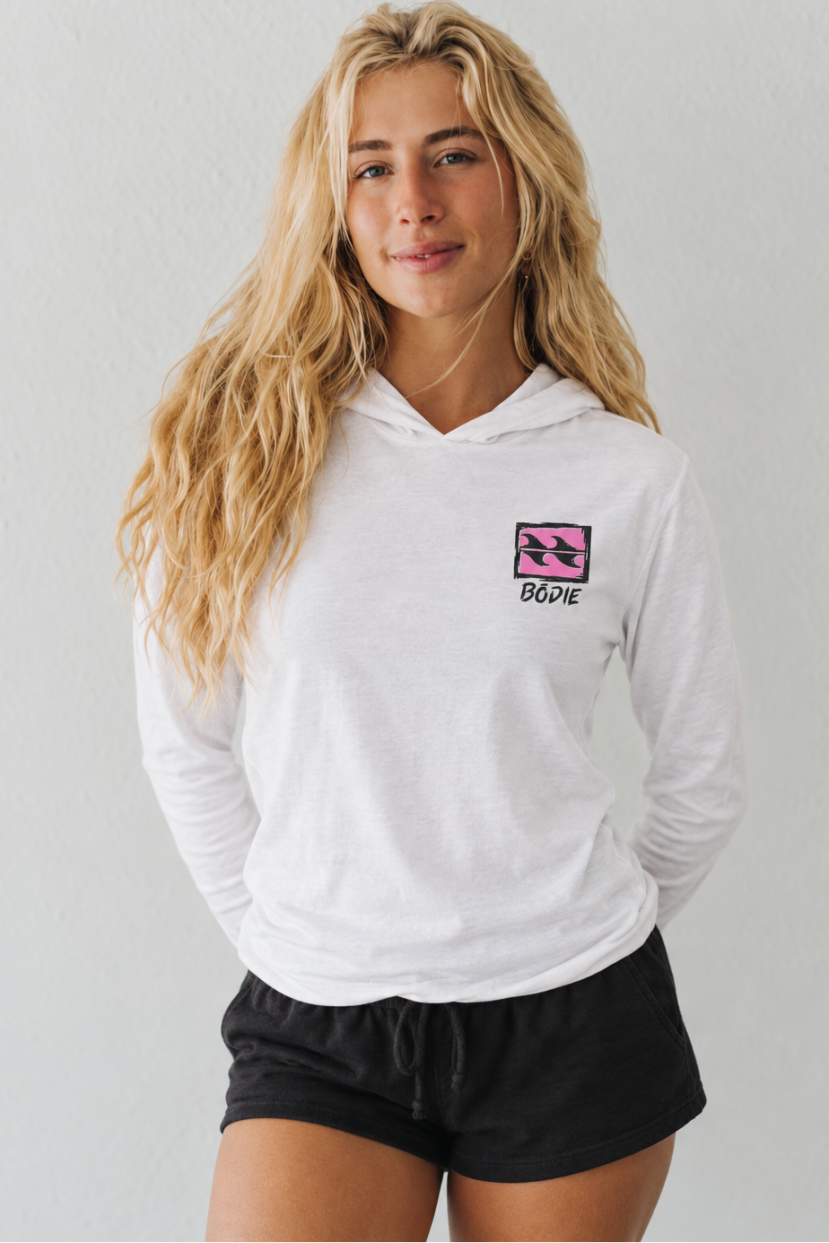 Bōdie Pink Logo Hooded Long-Sleeve Tee