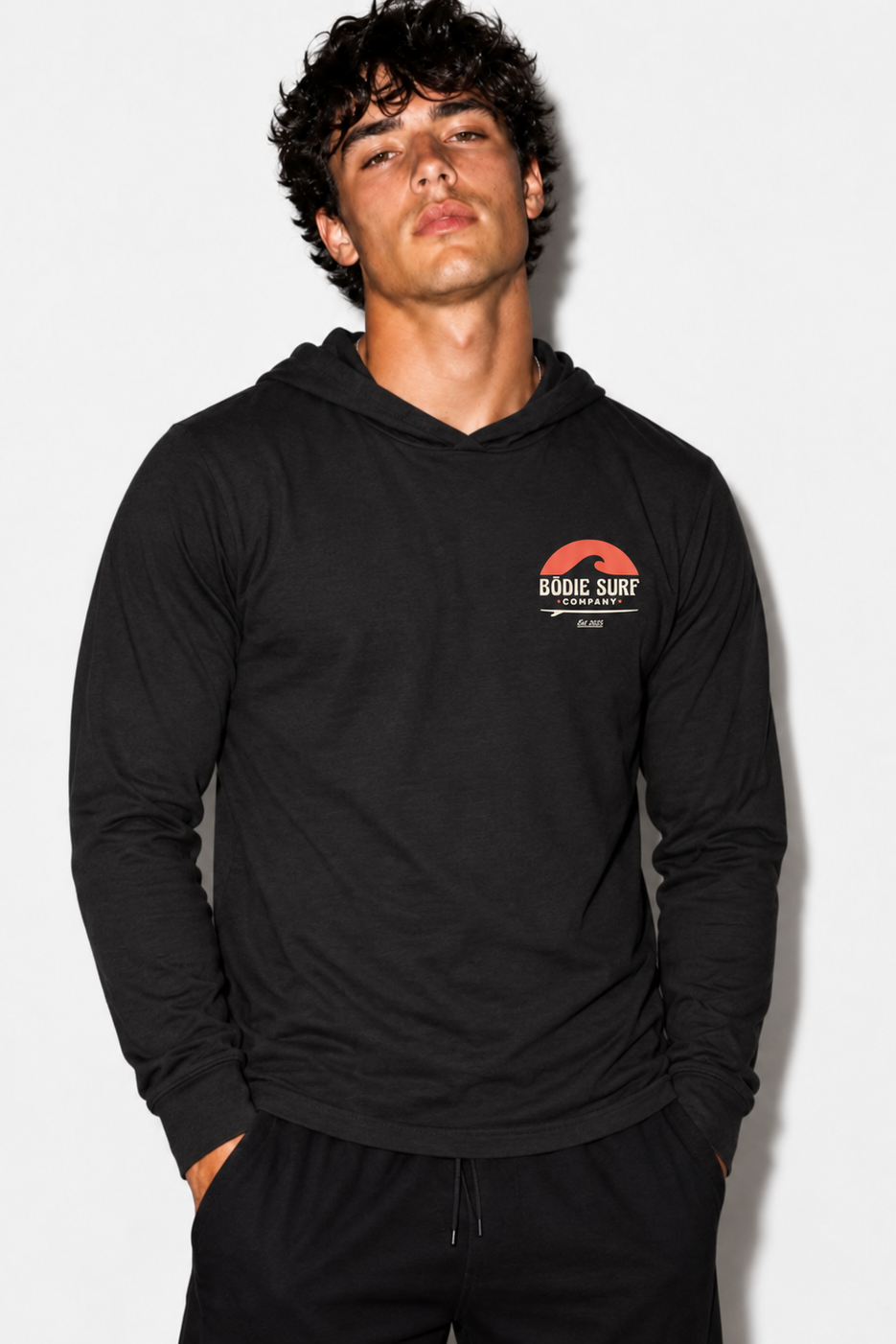 Red Sunset Hooded Long Sleeve Tee