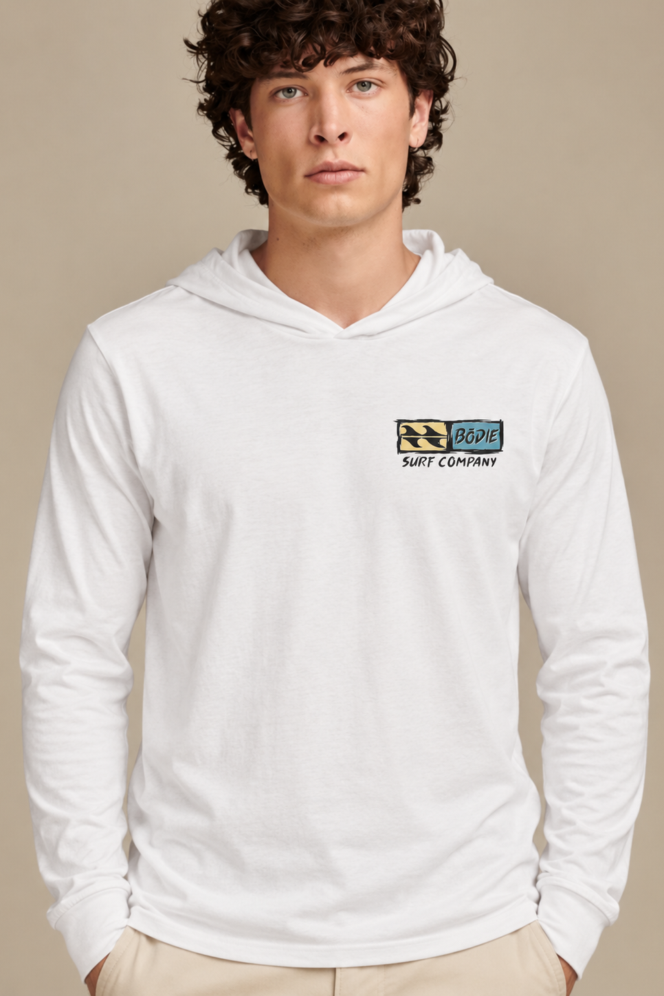 Bōdie Distressed Logo Hooded Long Sleeve Tee