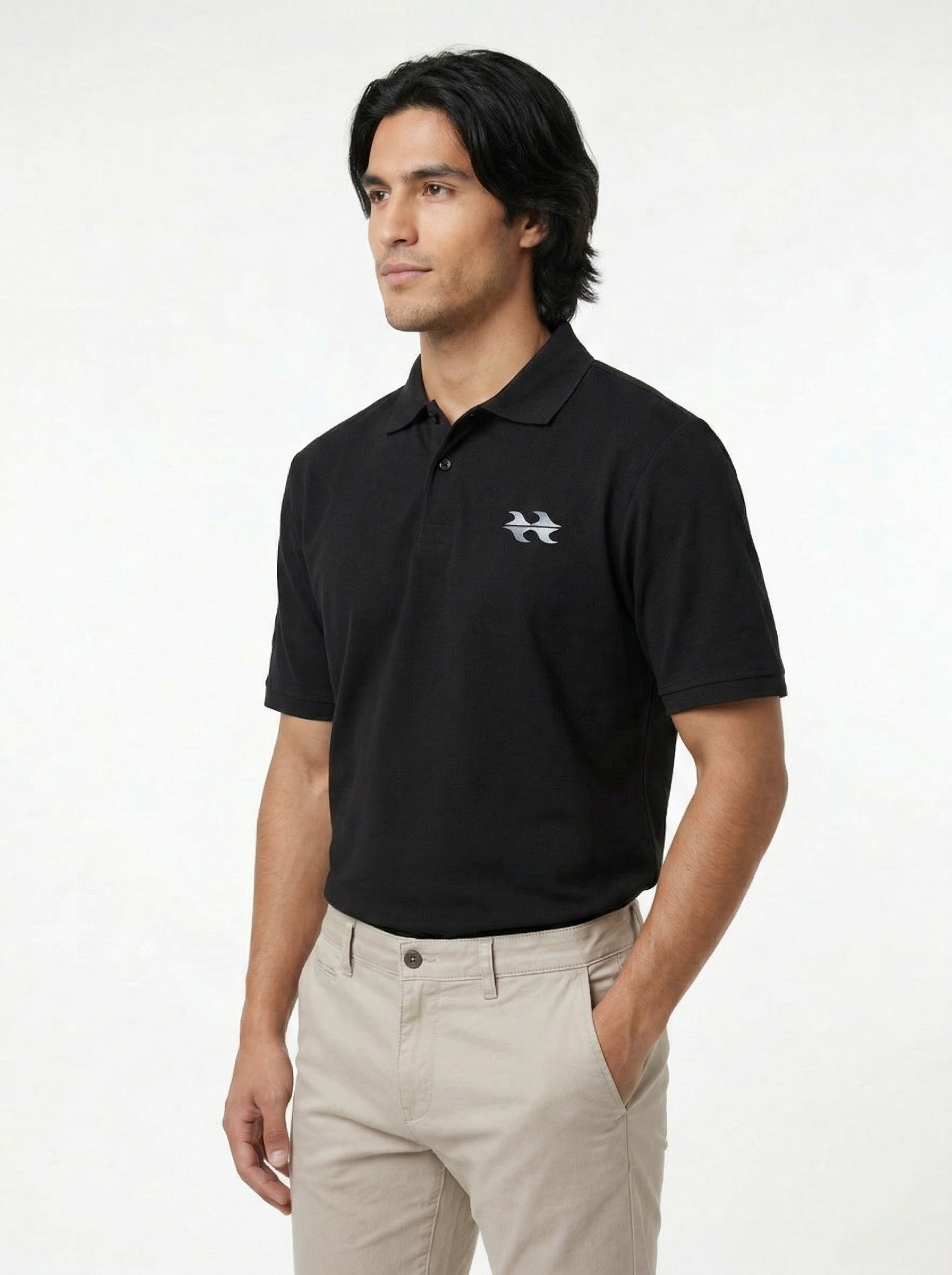 Bōdie Embroidered polo shirt. Black.