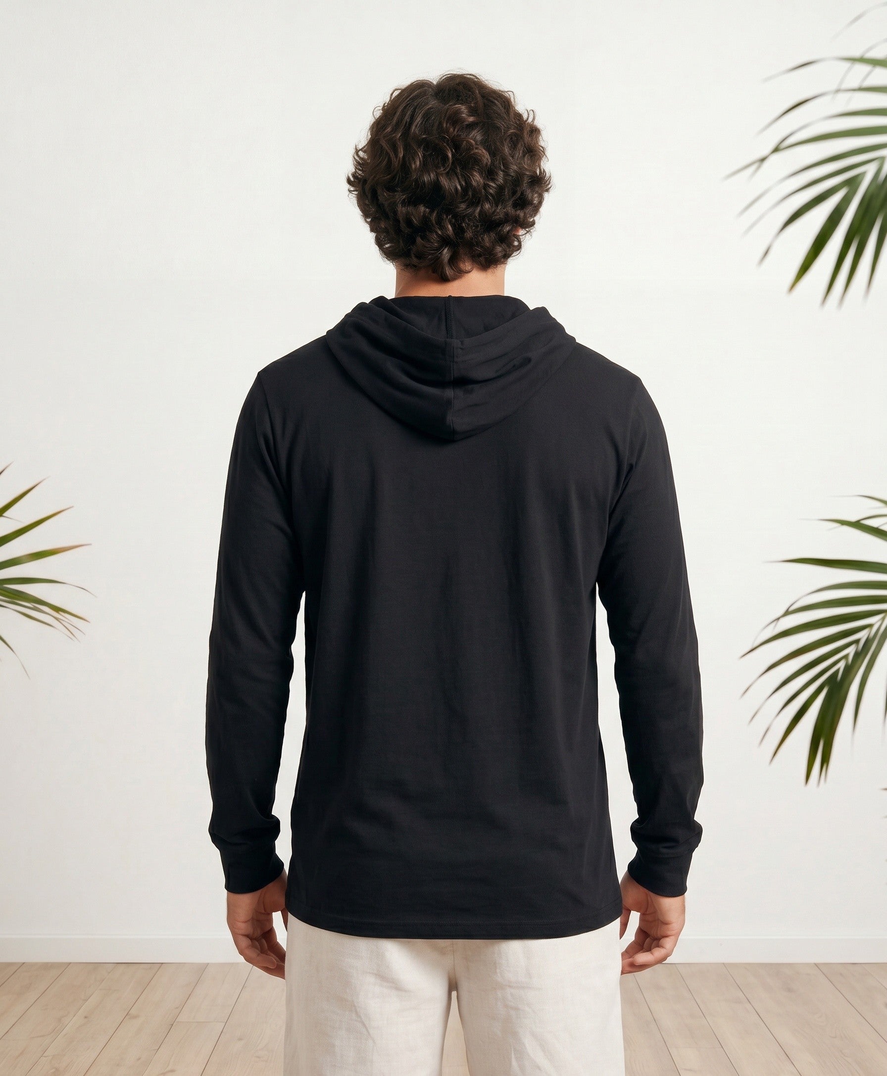 Double Palm Graphic Long-Sleeve Hooded Tee