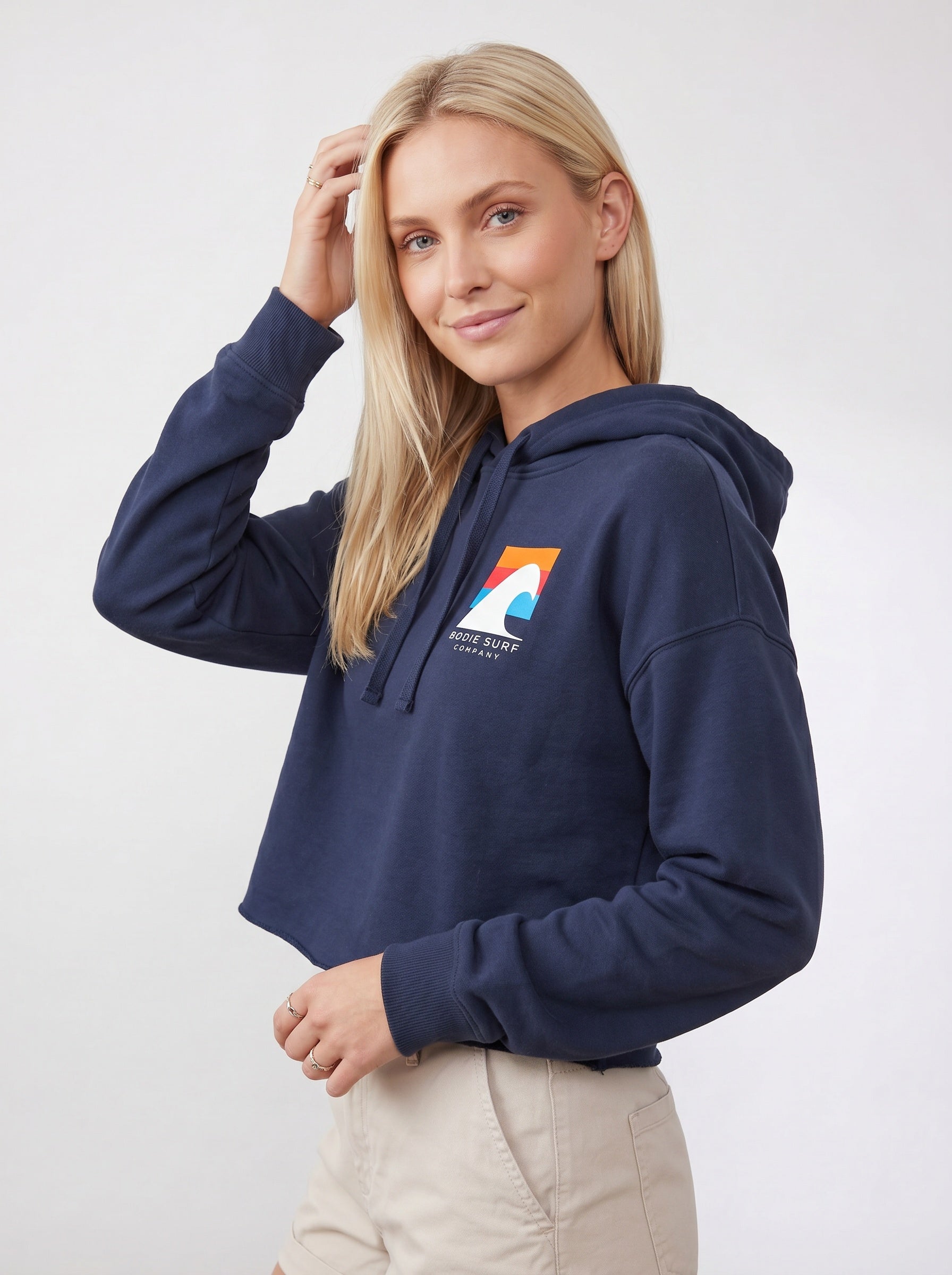 White Wave womens cropped hoodie