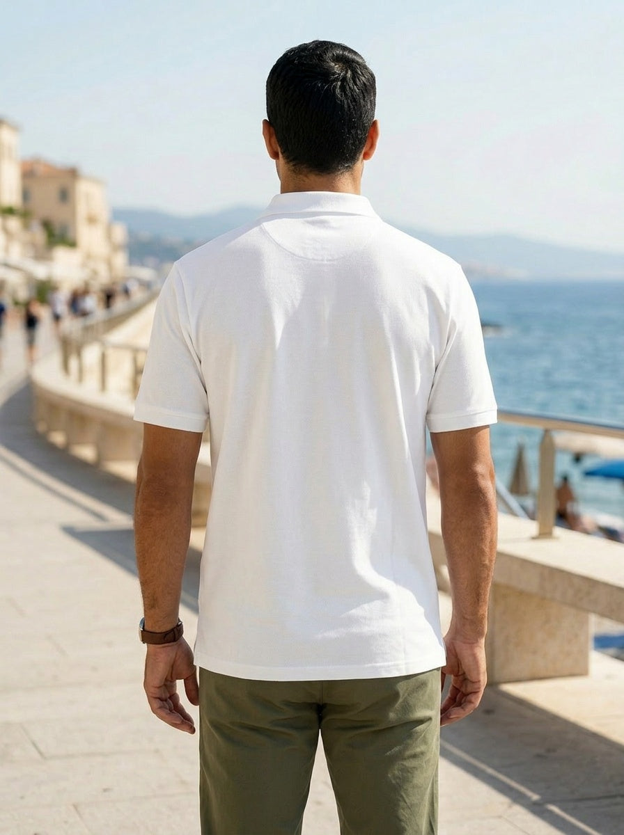 Bōdie Embroidered polo shirt. White.
