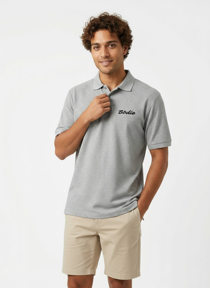 Bōdie Embroidered polo shirt. Ash Grey