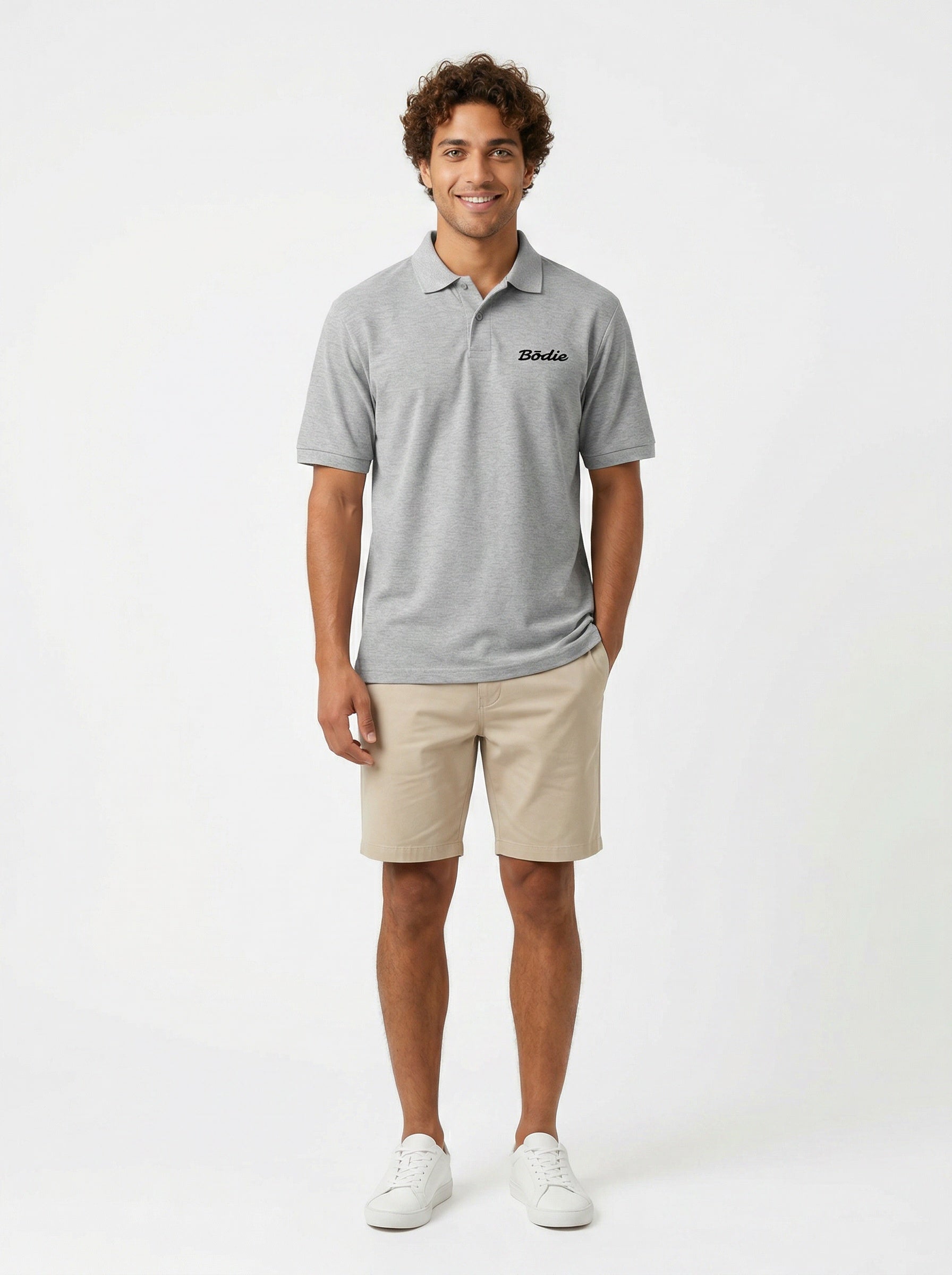 Bōdie Embroidered polo shirt. Ash Grey